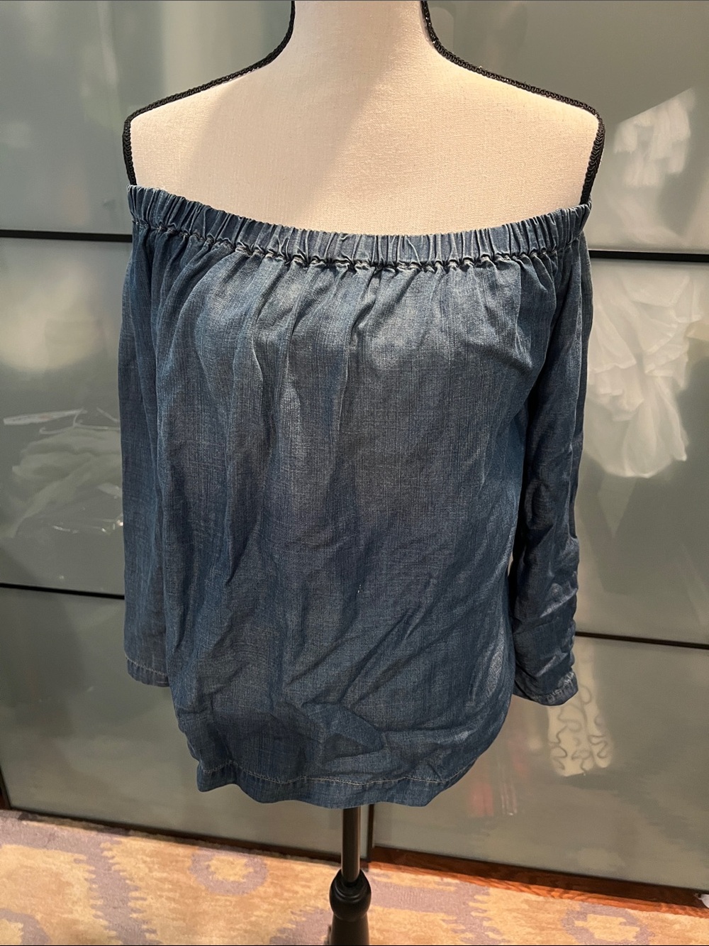 Anthropologie Off-Shoulder Denim Blue Blouse